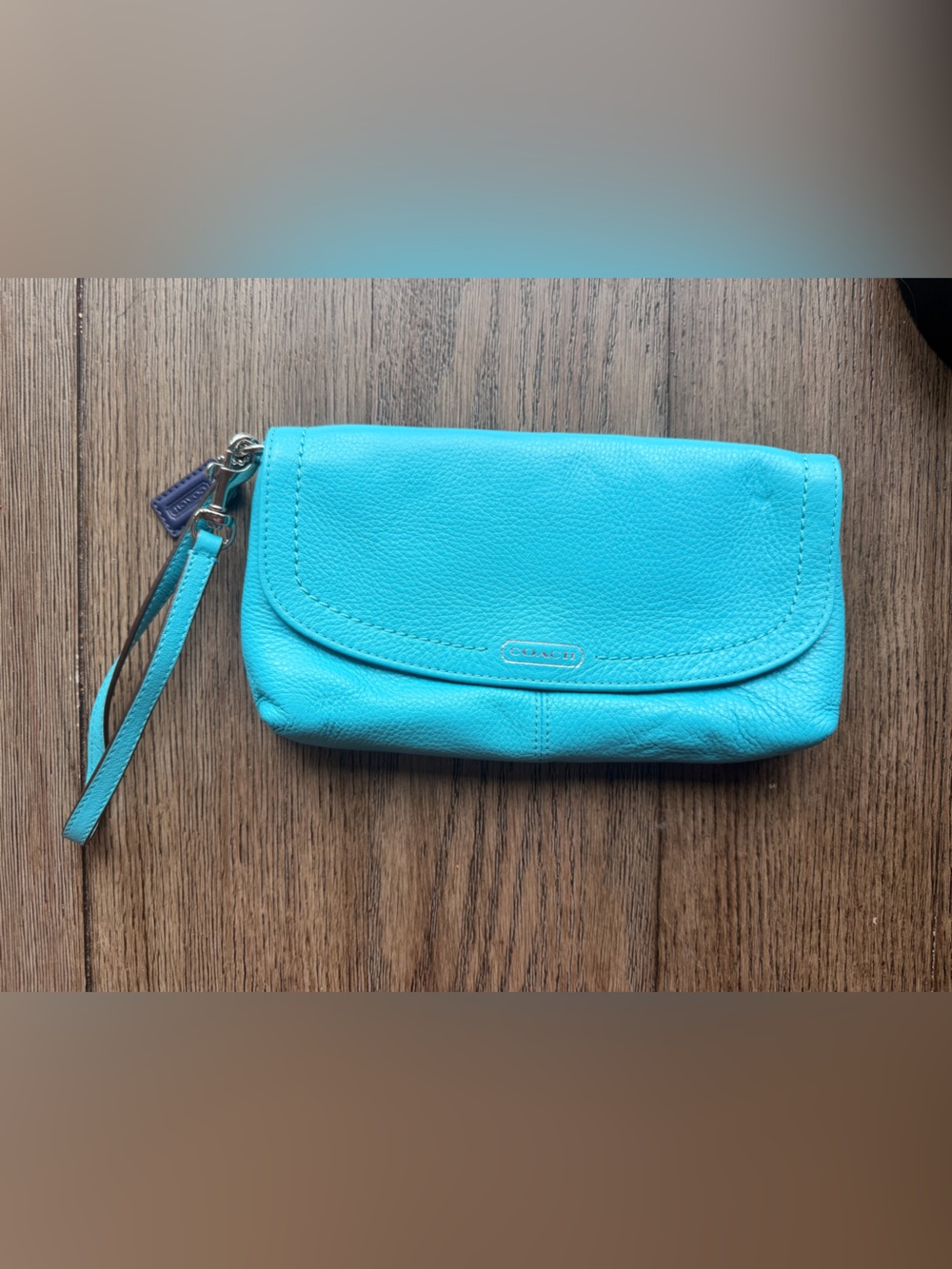 Coach Turquoise Leather Wristlet Wallet